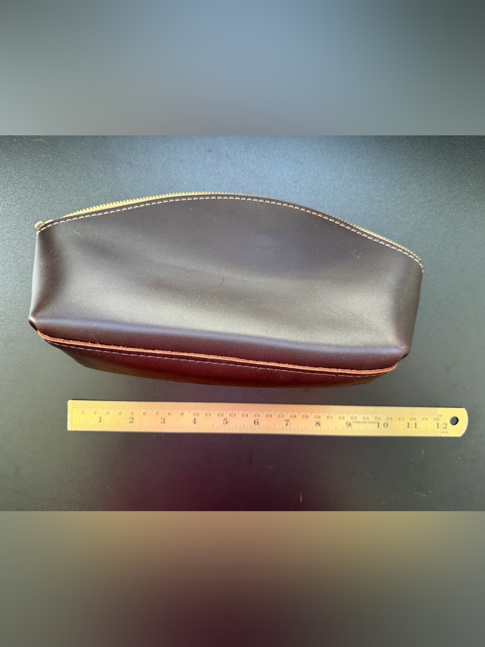 New Portland Leather Goods Eclipse Makeup Bag Pouch Cognac Travel Brown Zipper